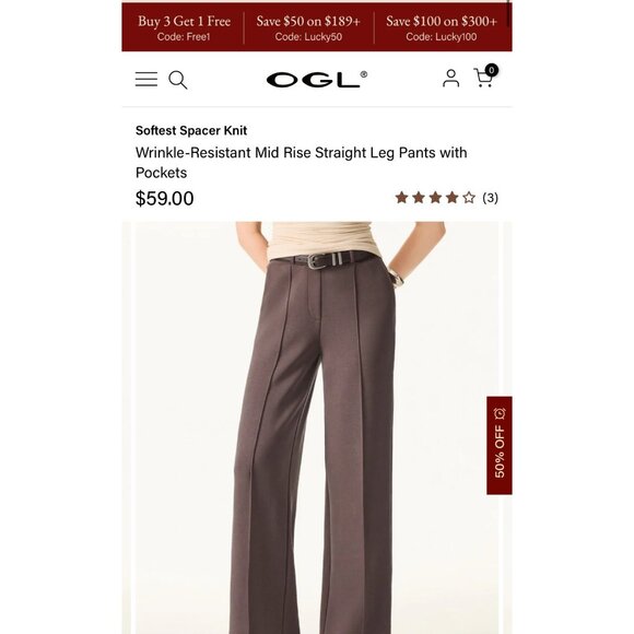 OGL Softest Spacer Knit Wrinkle-Resistant Mid Rise Straight Leg Pants Sz Medium - Picture 16 of 16